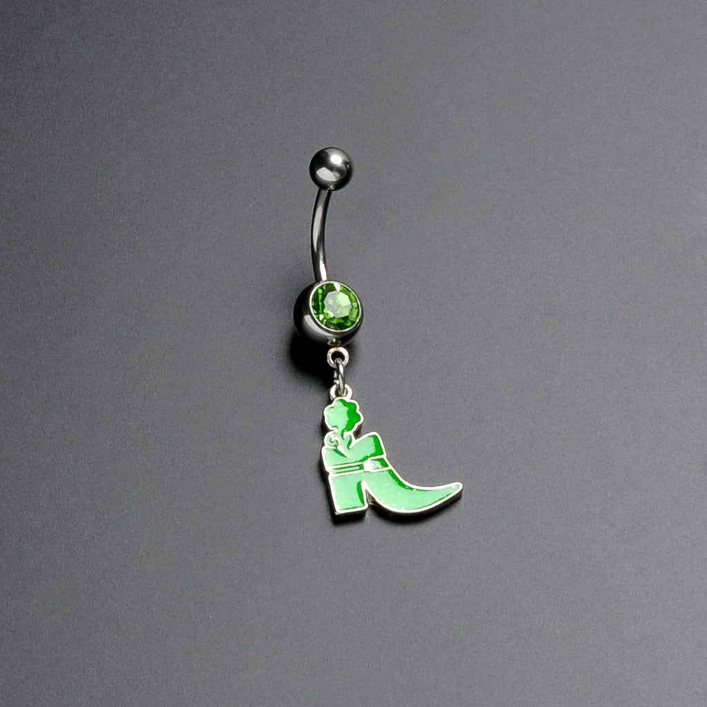 BodyCandy Green Gem Glow in Dark Leprechaun Boot St Patricks Dangle Belly Ring — side view