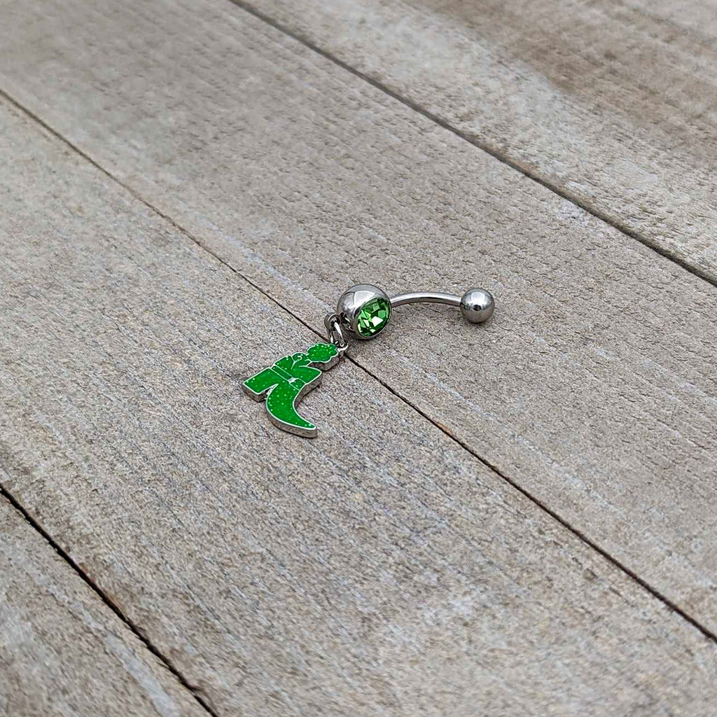 BodyCandy Green Gem Glow in Dark Leprechaun Boot St Patricks Dangle Belly Ring — back view