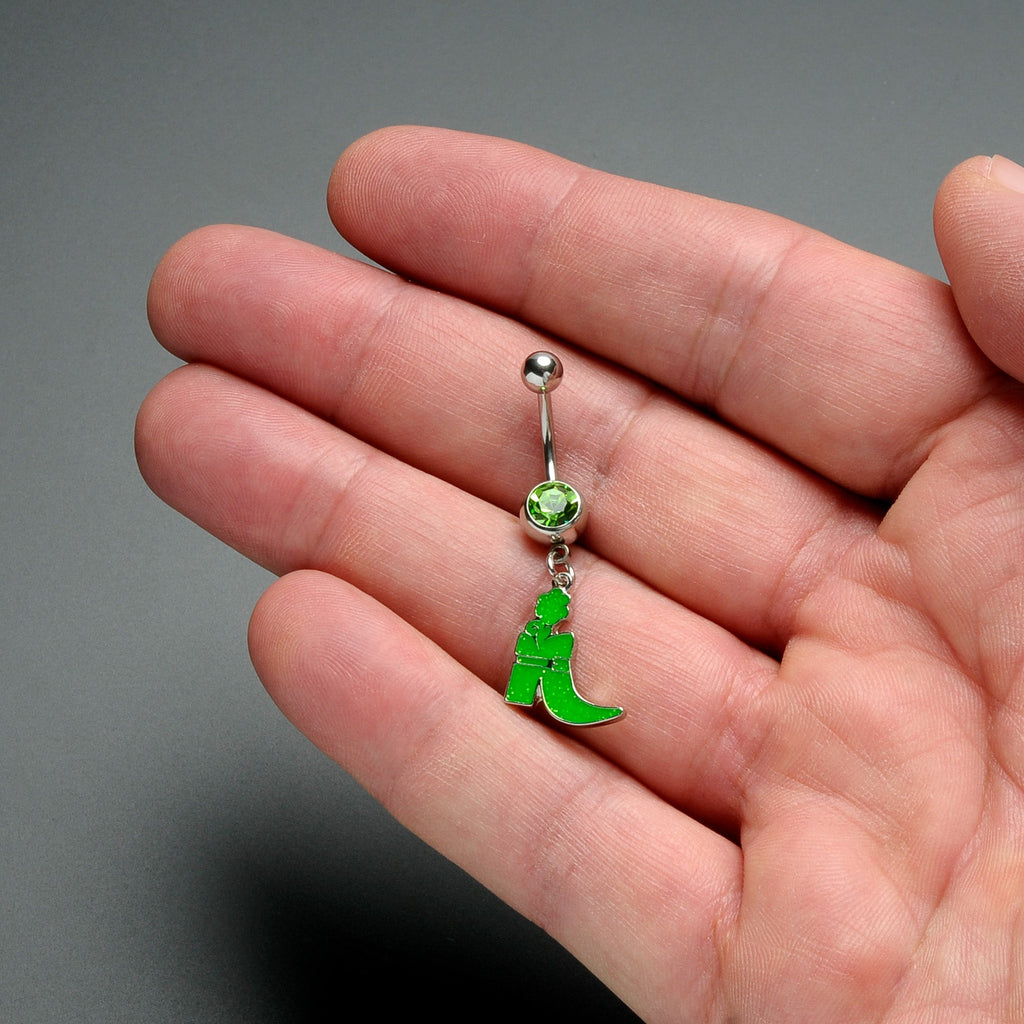 BodyCandy Green Gem Glow in Dark Leprechaun Boot St Patricks Dangle Belly Ring — in-use photo