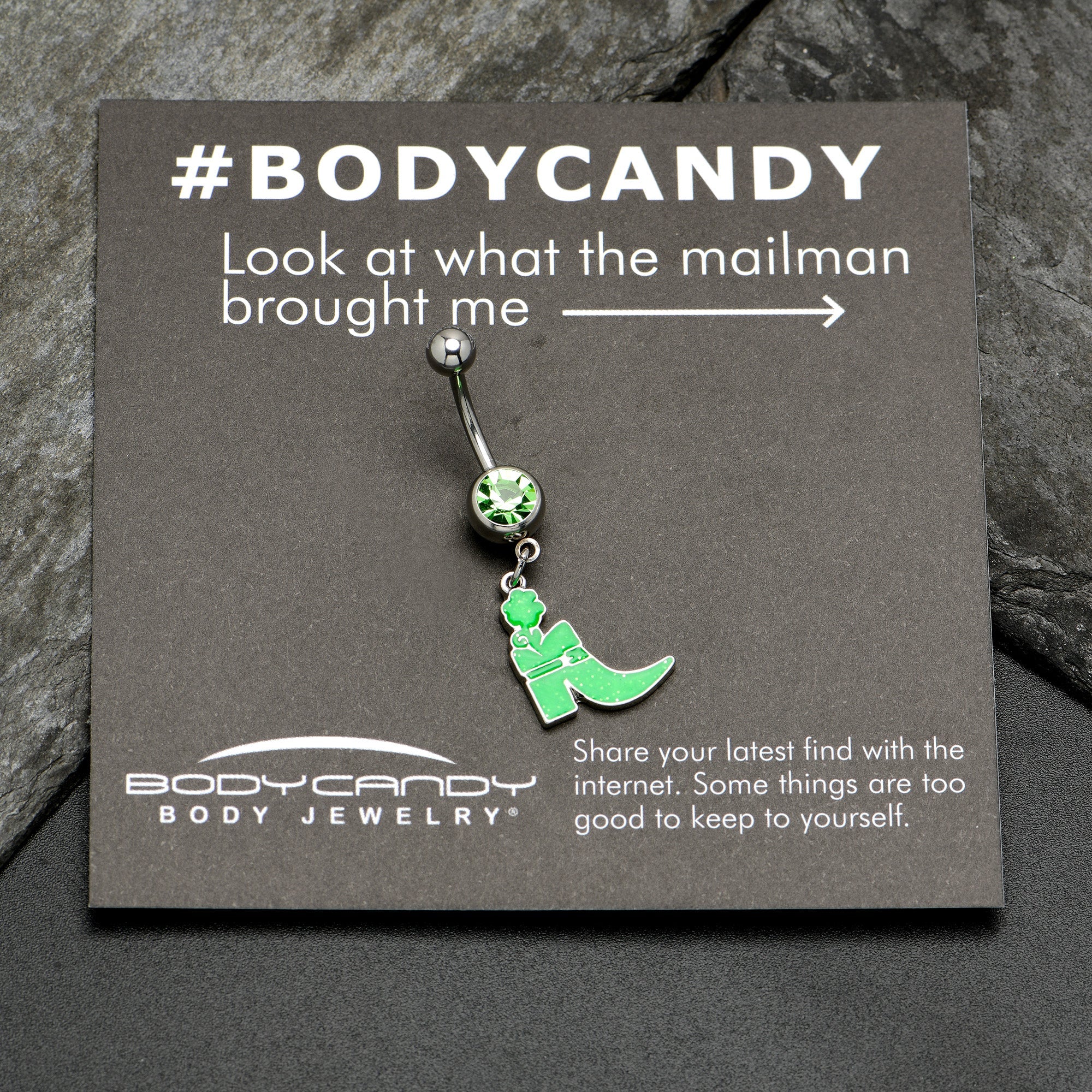 BodyCandy Green Gem Glow in Dark Leprechaun Boot St Patricks Dangle Belly Ring — size reference