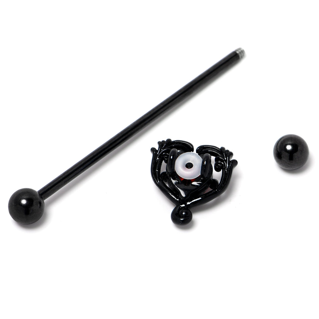 BodyCandy 14G Red CZ Gem Black Passion Heart Industrial Barbell 38mm — back view