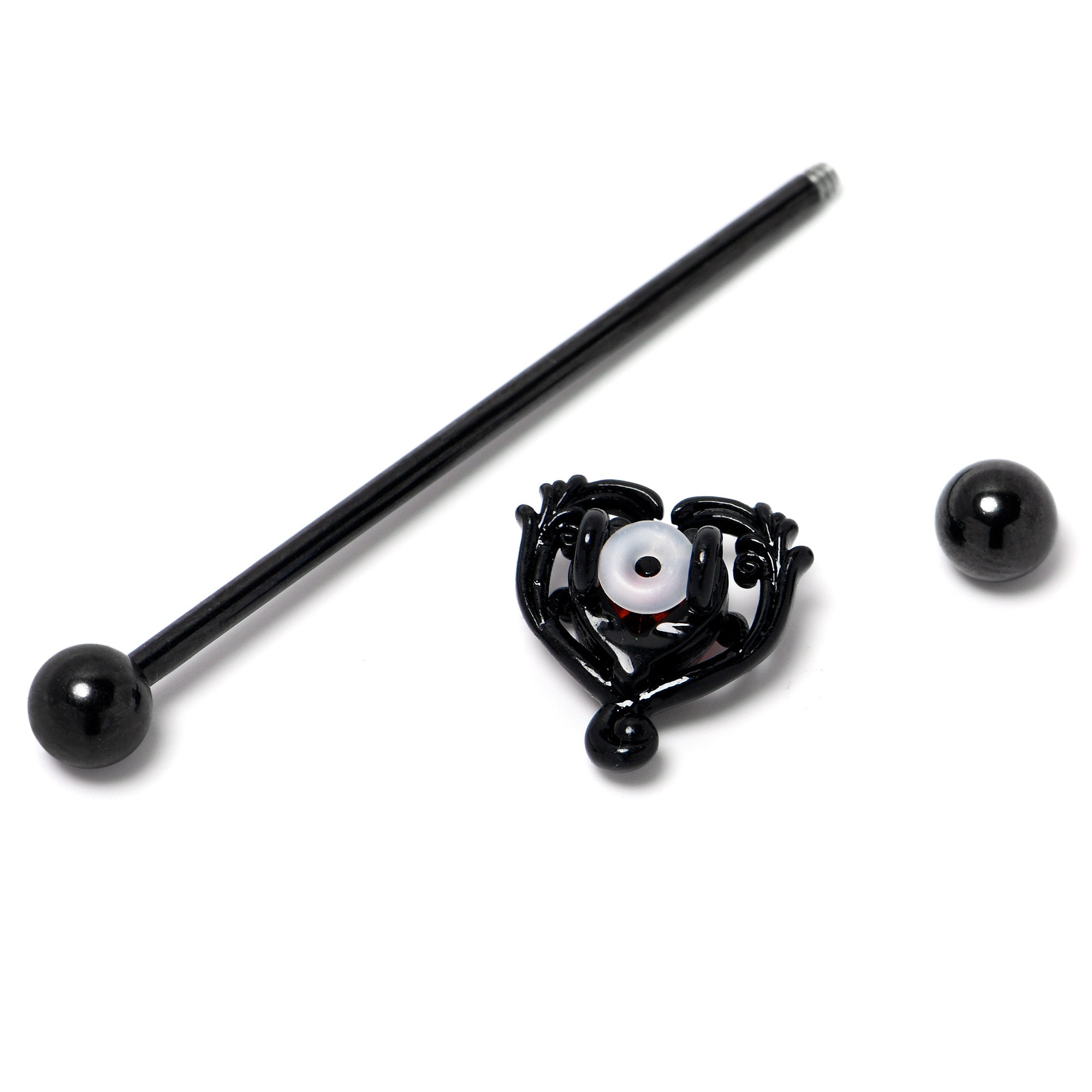 BodyCandy 14G Red CZ Gem Black Passion Heart Industrial Barbell 38mm — back view