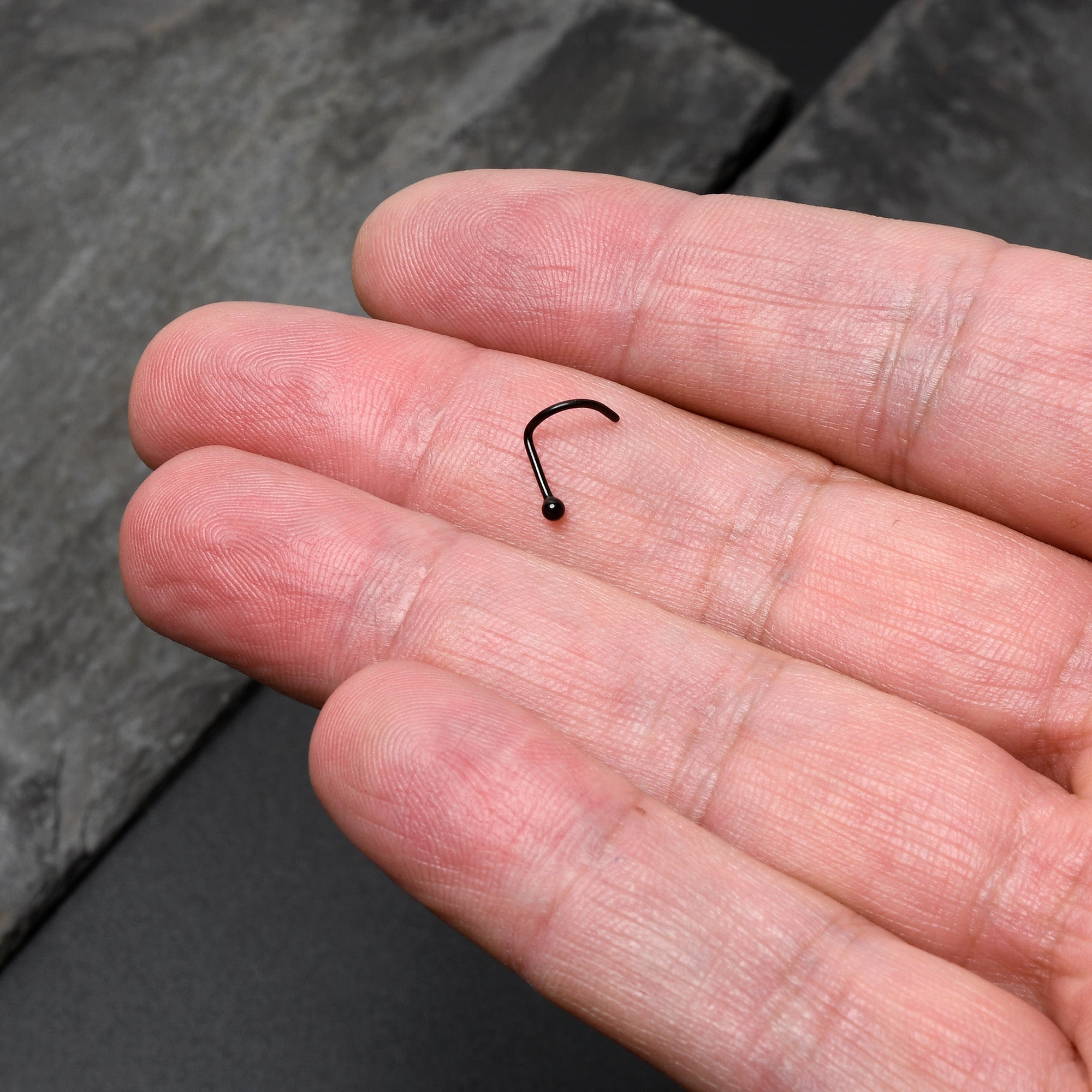 BodyCandy 20G 1/4 Black ASTM F-136 Implant Grade Titanium Ball End Left Side Nose Screw — lifestyle context