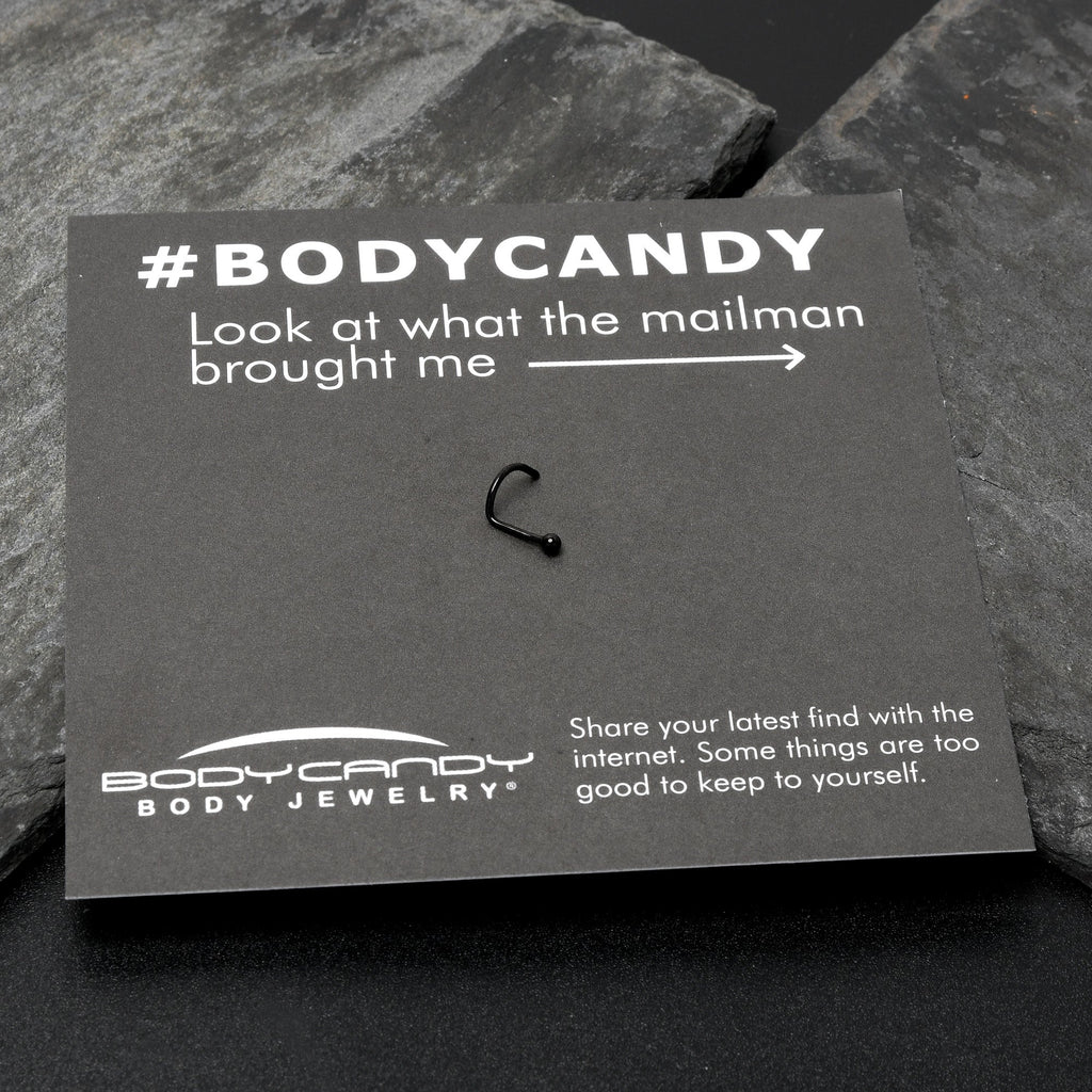 BodyCandy 20G 1/4 Black ASTM F-136 Implant Grade Titanium Ball End Left Side Nose Screw — in-use photo