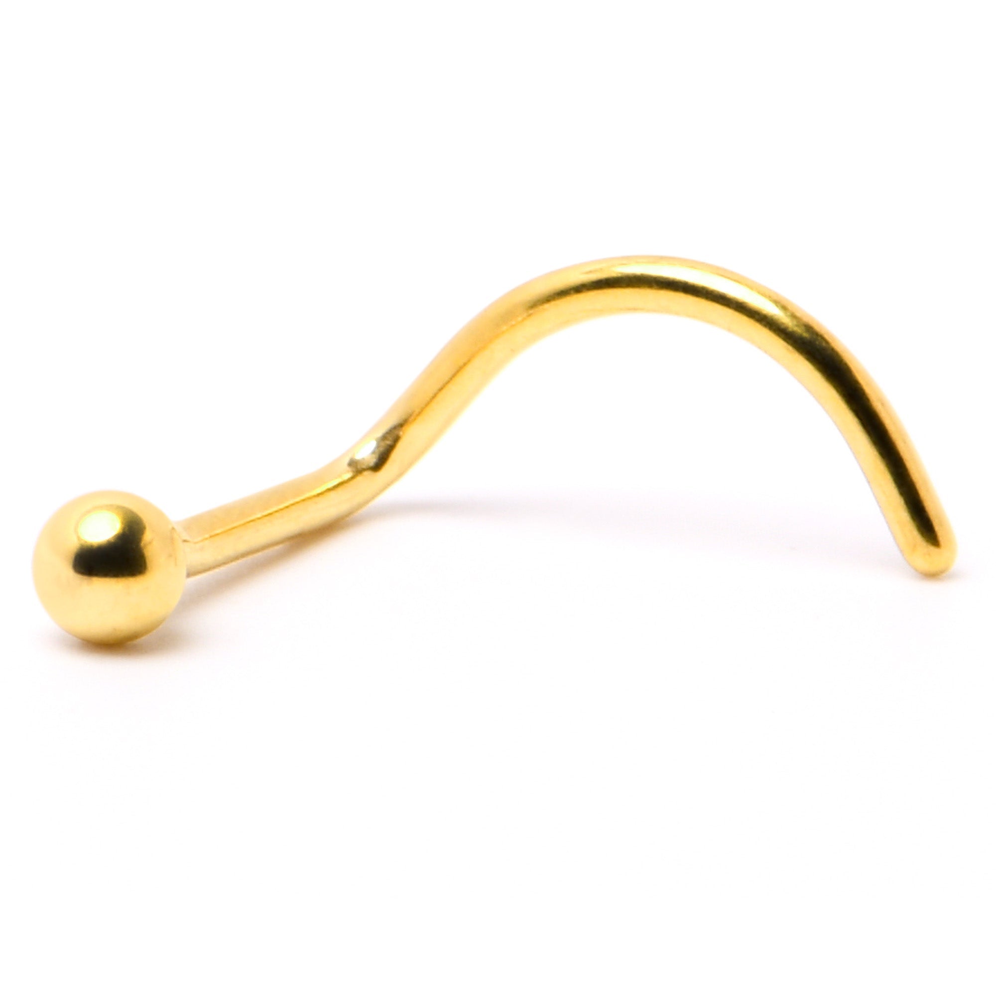 BodyCandy 20G 1/4 Gold Hue ASTM F-136 Implant Grade Titanium Ball End Left Side Nose Screw — alternative angle