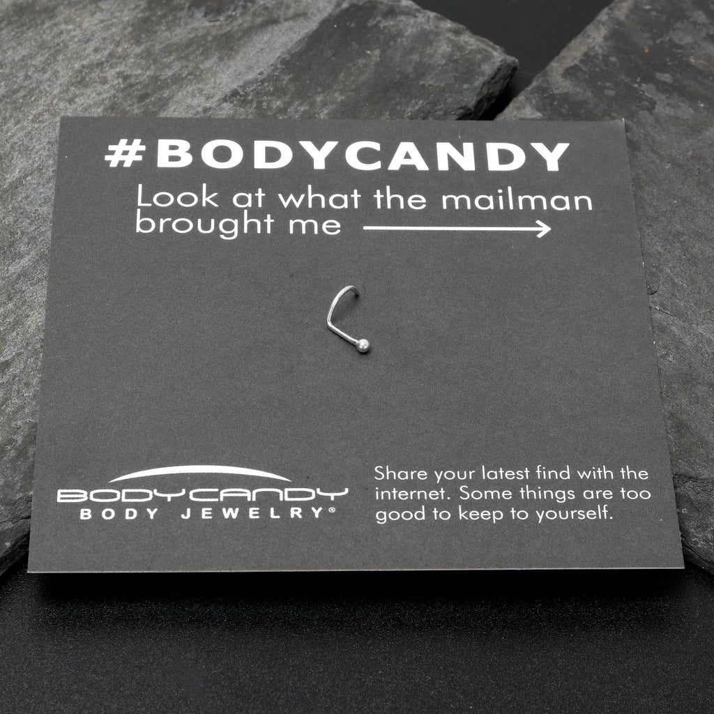 BodyCandy 20G 1/4 ASTM F-136 Implant Grade Titanium Ball End Left Side Nose Screw — in-use photo