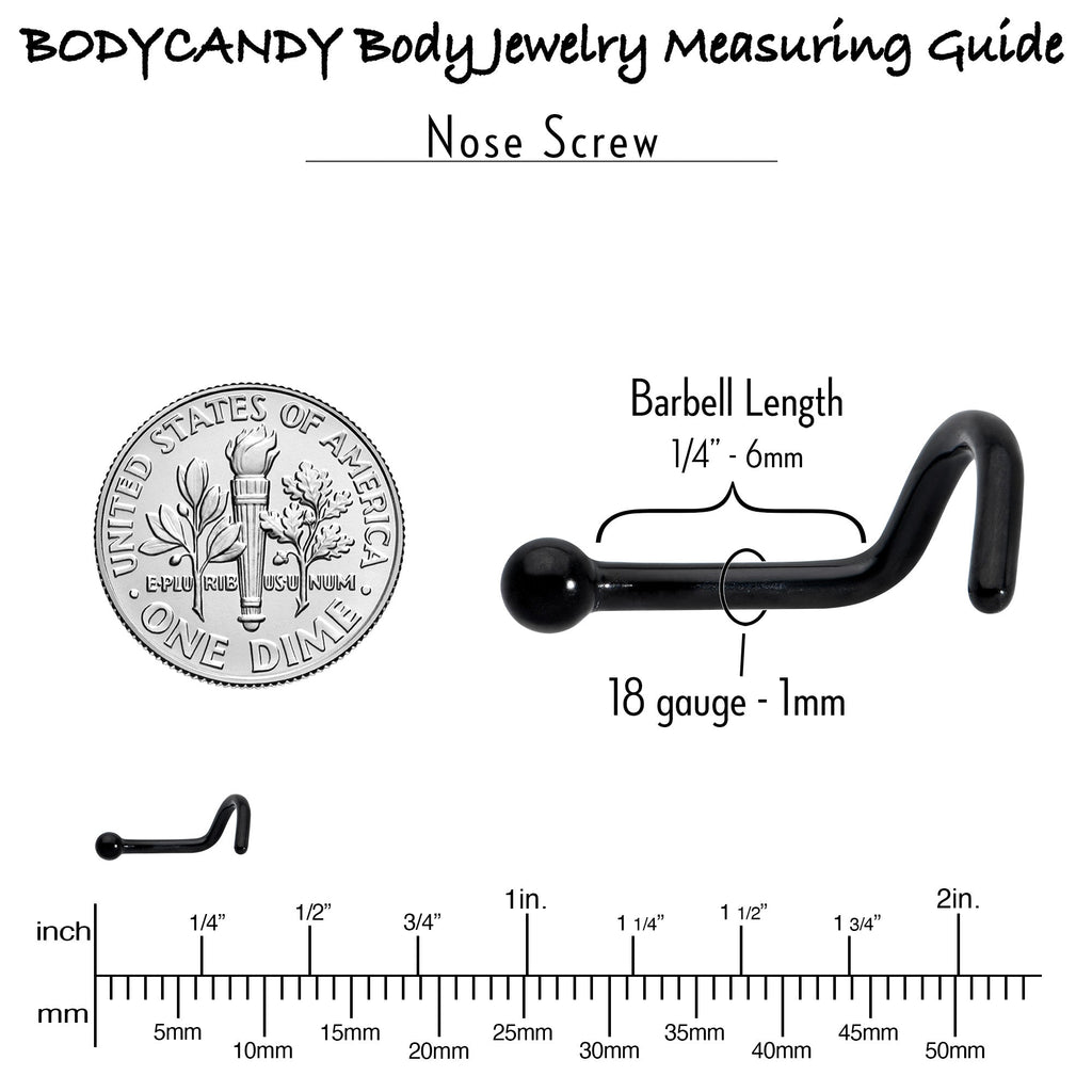 BodyCandy 18G 1/4 Black ASTM F-136 Implant Grade Titanium Ball End Left Side Nose Screw — side view