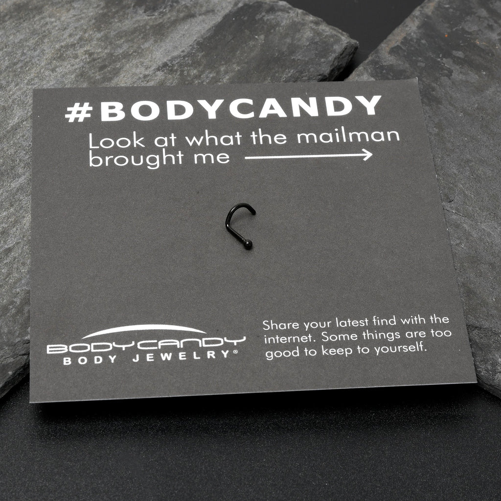BodyCandy 18G 1/4 Black ASTM F-136 Implant Grade Titanium Ball End Left Side Nose Screw — in-use photo