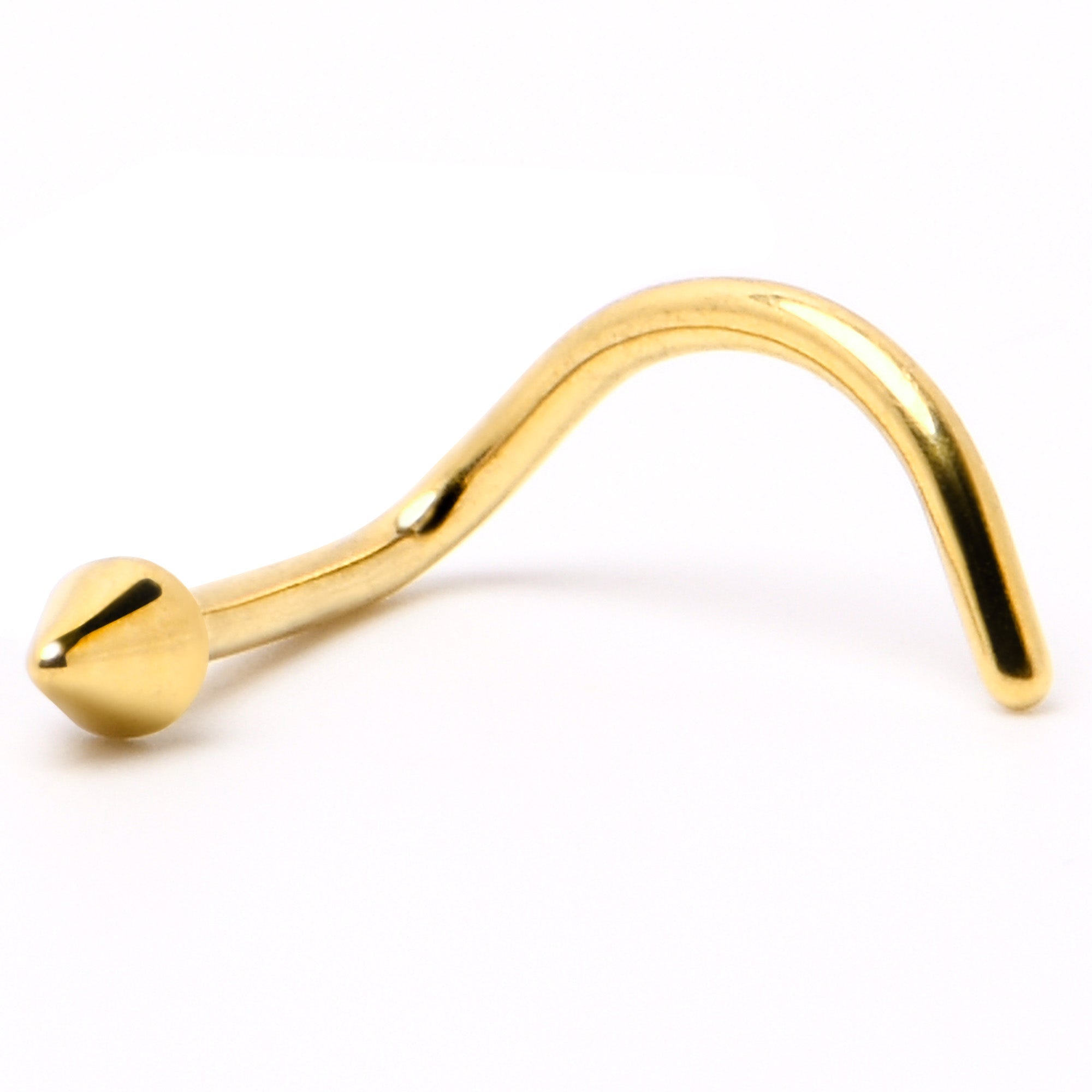 BodyCandy 20G 1/4 Gold Hue ASTM F-136 Implant Grade Titanium Cone End Left Side Nose Screw — alternative angle