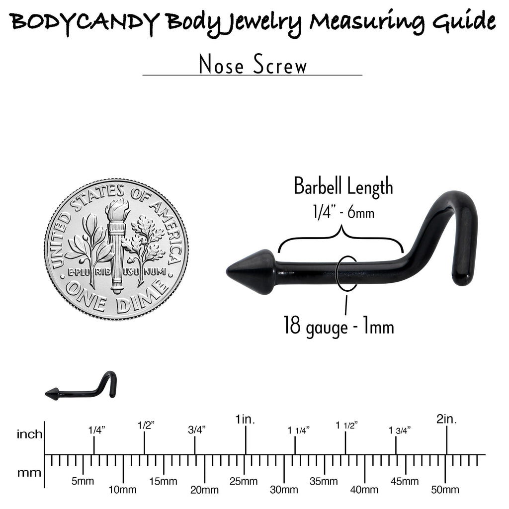 BodyCandy 18G 1/4 Black ASTM F-136 Implant Grade Titanium Cone End Left Side Nose Screw — side view
