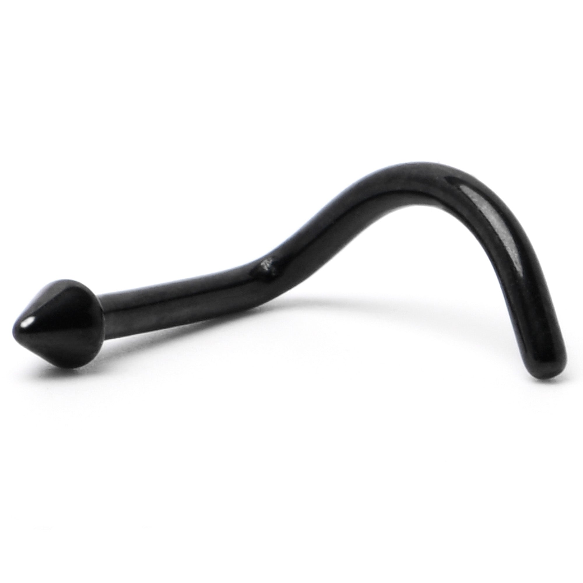 BodyCandy 18G 1/4 Black ASTM F-136 Implant Grade Titanium Cone End Left Side Nose Screw — alternative angle