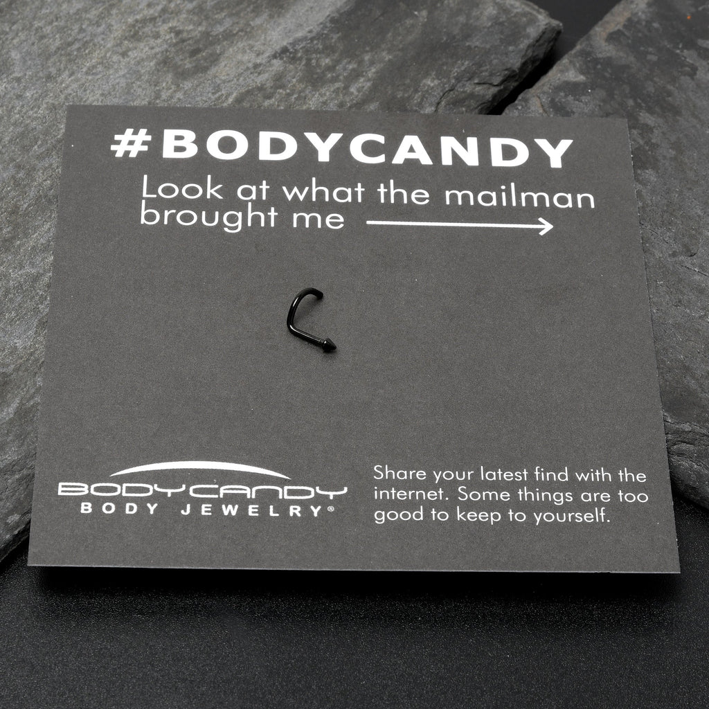 BodyCandy 18G 1/4 Black ASTM F-136 Implant Grade Titanium Cone End Left Side Nose Screw — in-use photo