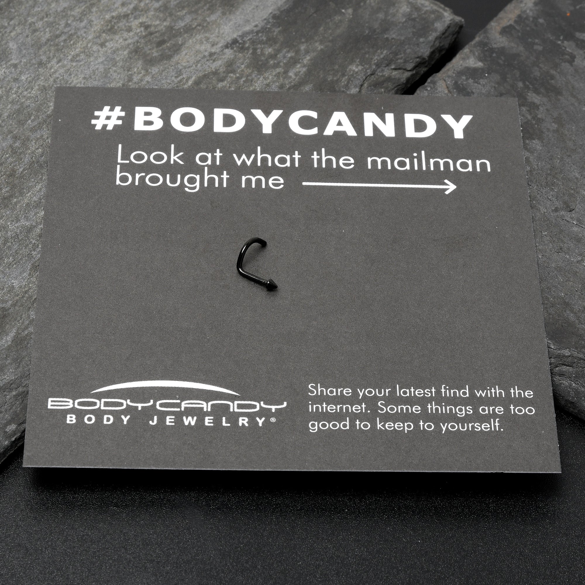 BodyCandy 18G 1/4 Black ASTM F-136 Implant Grade Titanium Cone End Left Side Nose Screw — in-use photo