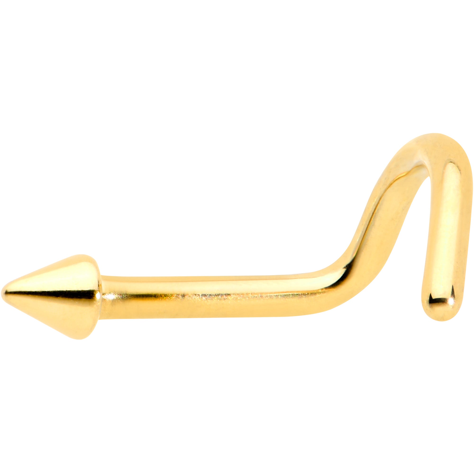 BodyCandy 18G 1/4 Gold Hue ASTM F-136 Implant Grade Titanium Cone End Left Side Nose Screw — detail close-up