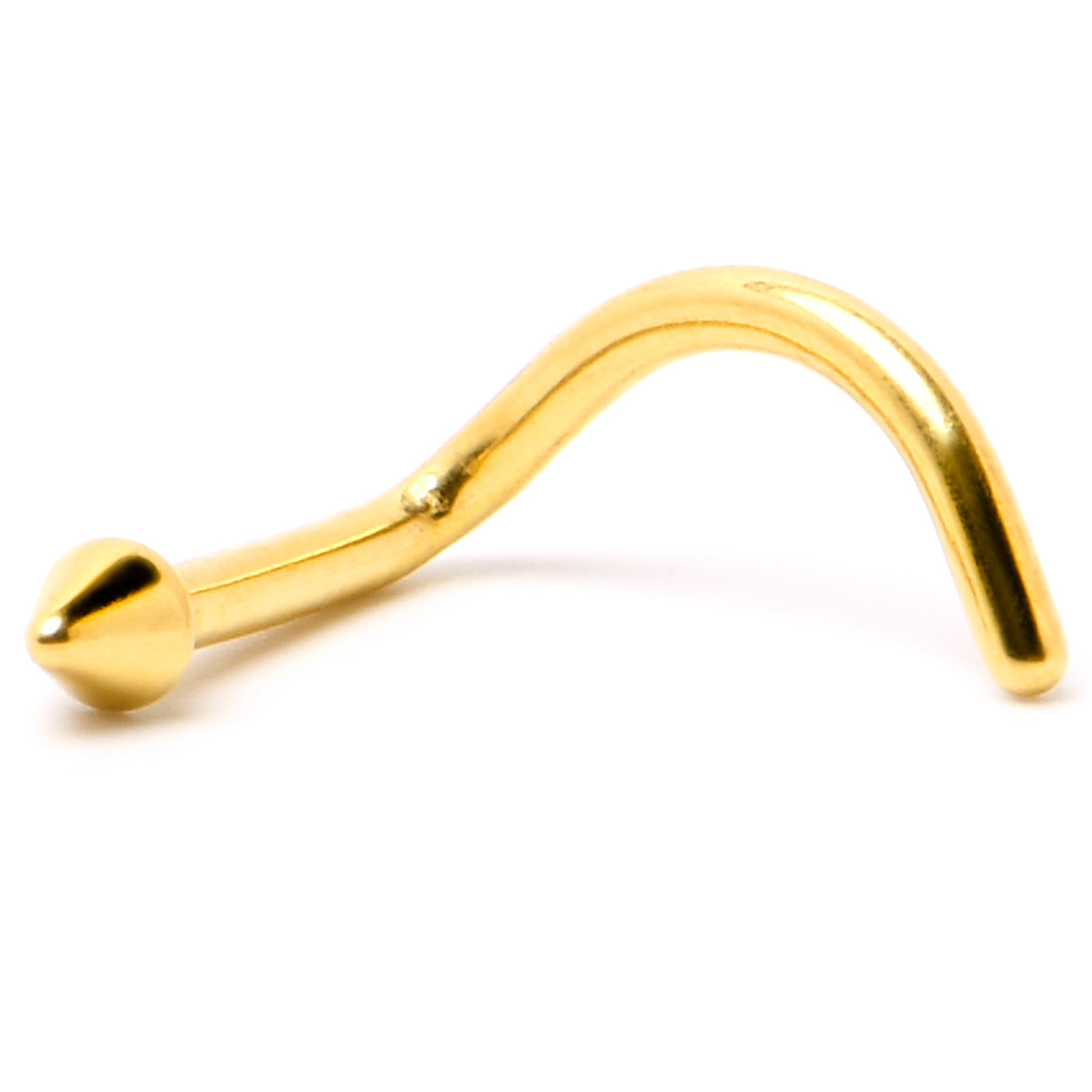 BodyCandy 18G 1/4 Gold Hue ASTM F-136 Implant Grade Titanium Cone End Left Side Nose Screw — back view