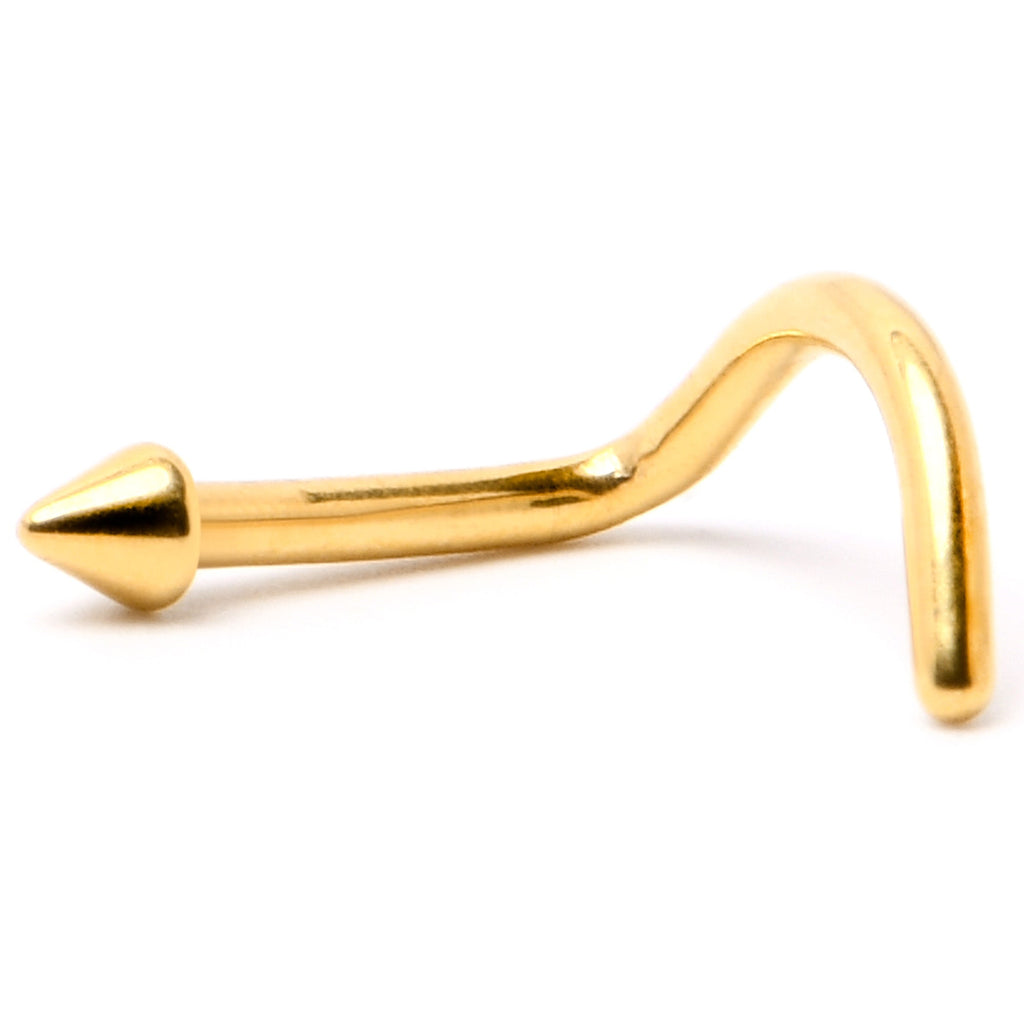 BodyCandy 18G 1/4 Gold Hue ASTM F-136 Implant Grade Titanium Cone End Left Side Nose Screw — alternative angle