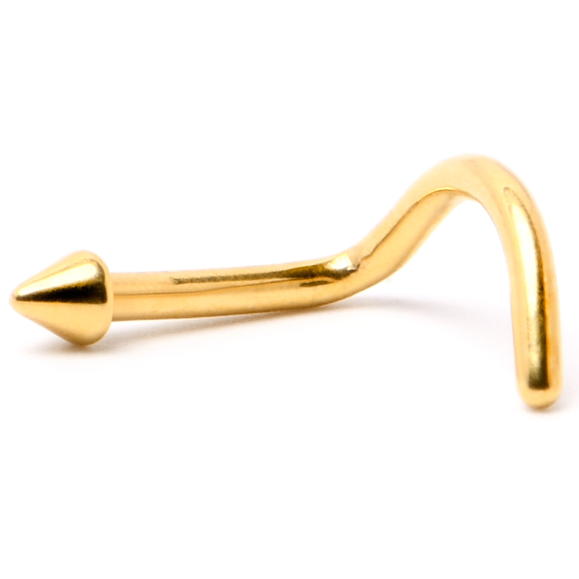 BodyCandy 18G 1/4 Gold Hue ASTM F-136 Implant Grade Titanium Cone End Left Side Nose Screw — alternative angle