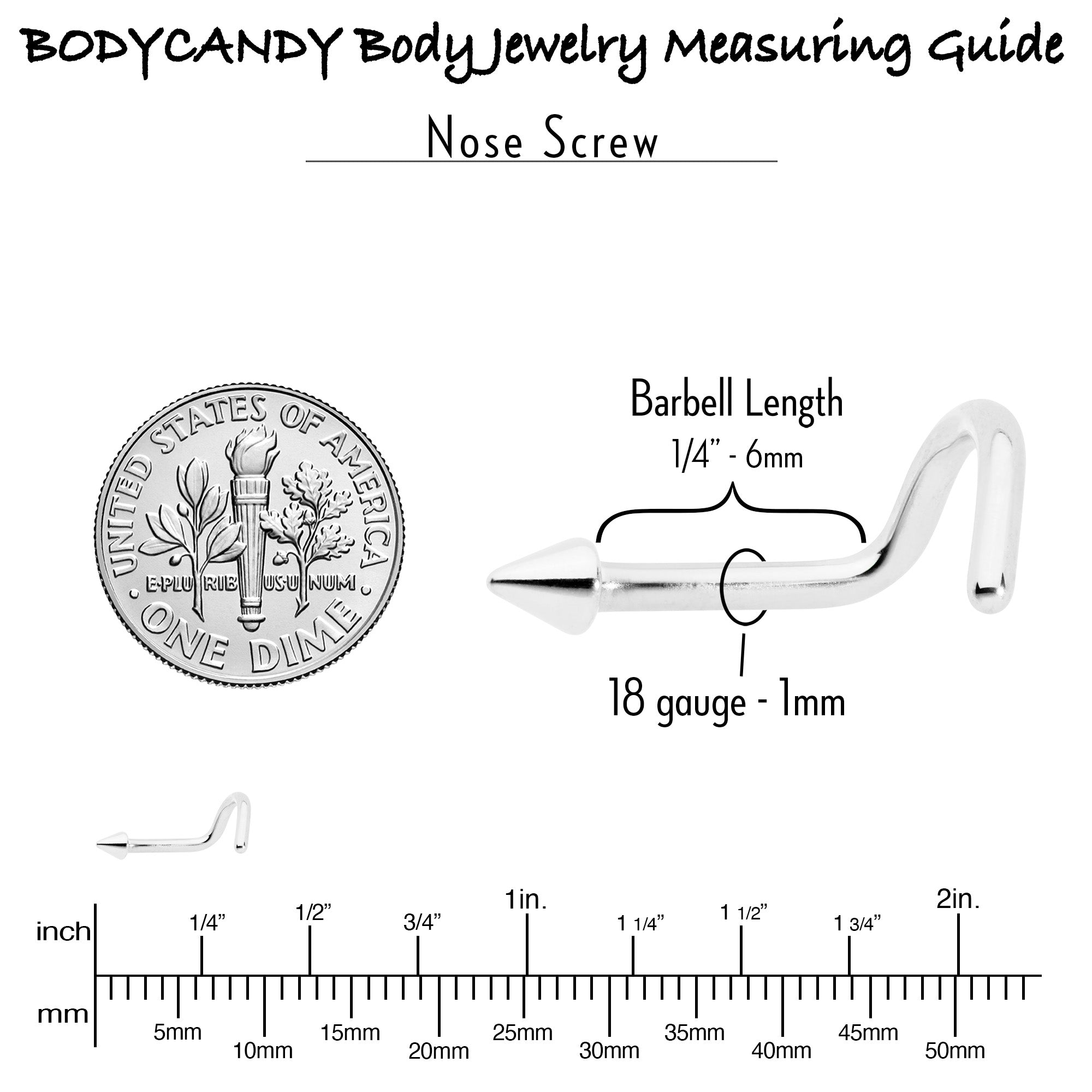 BodyCandy 18G 1/4 ASTM F-136 Implant Grade Titanium Cone End Left Side Nose Screw — side view