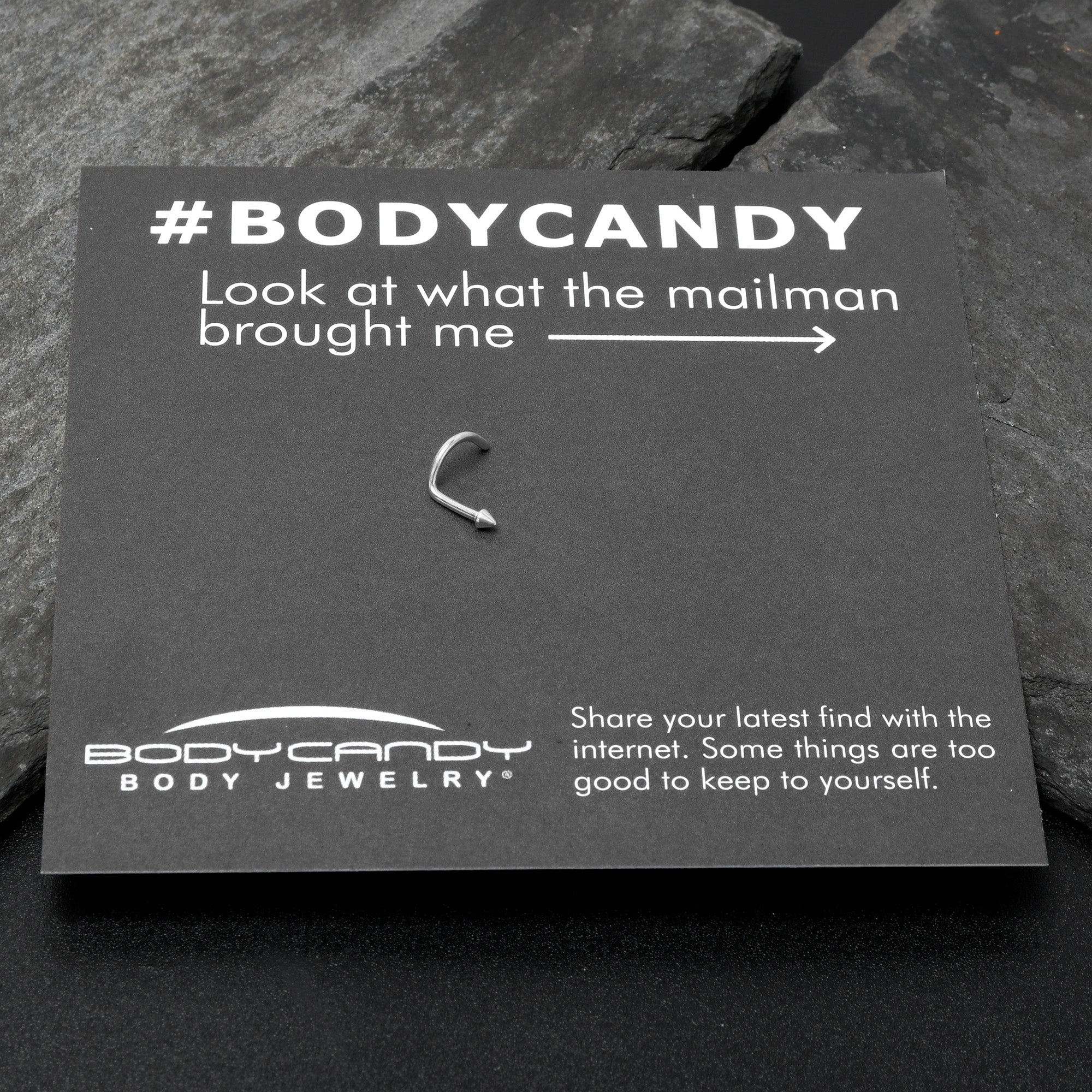 BodyCandy 18G 1/4 ASTM F-136 Implant Grade Titanium Cone End Left Side Nose Screw — in-use photo
