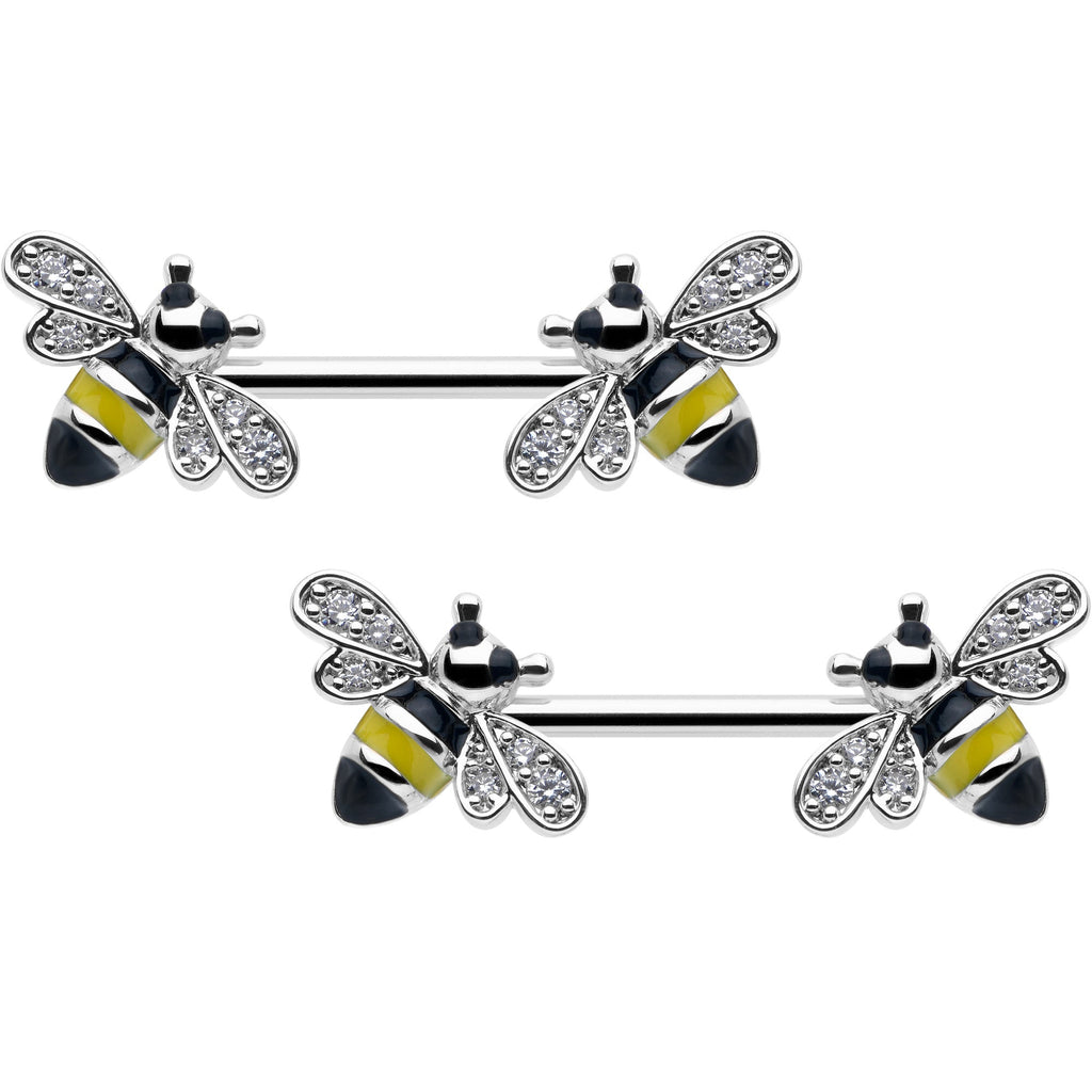 BodyCandy 14G 9/16 Clear CZ Gem Honey Bees Barbell Nipple Ring Set — main product shot