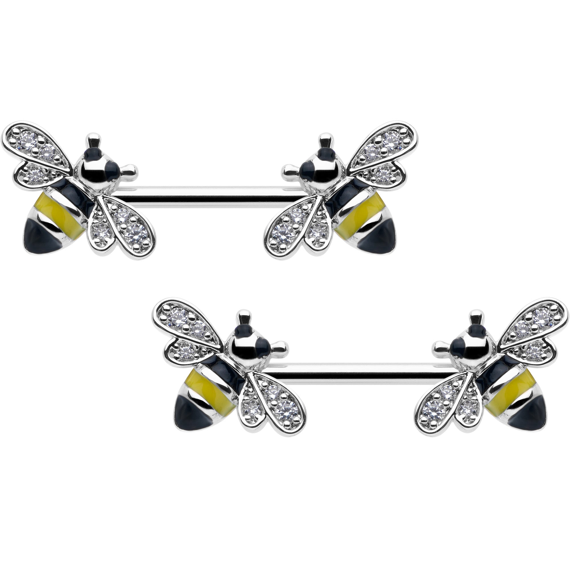 BodyCandy 14G 9/16 Clear CZ Gem Honey Bees Barbell Nipple Ring Set — main product shot