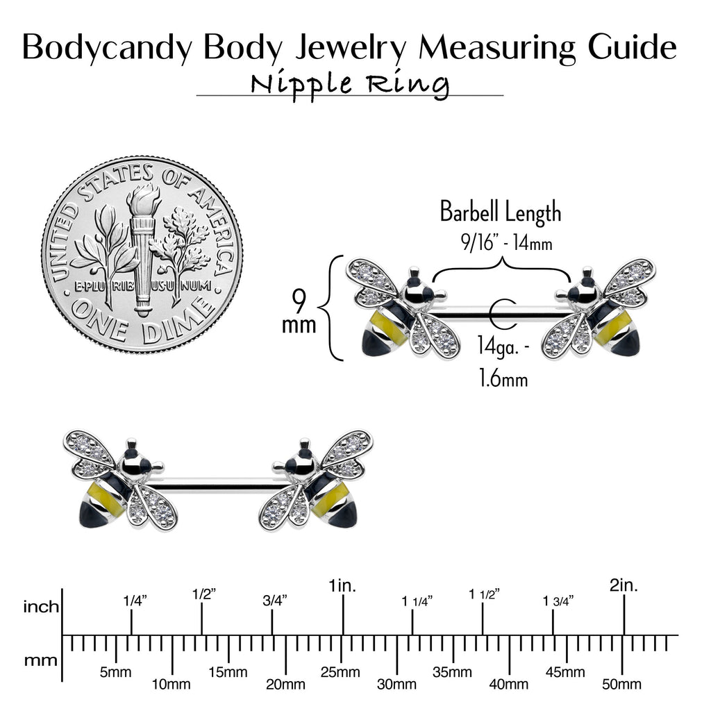 BodyCandy 14G 9/16 Clear CZ Gem Honey Bees Barbell Nipple Ring Set — alternative angle