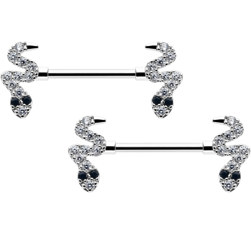 BodyCandy 14G 9/16 Clear Black CZ Gem Sexy Snakes Barbell Nipple Ring Set — main product shot