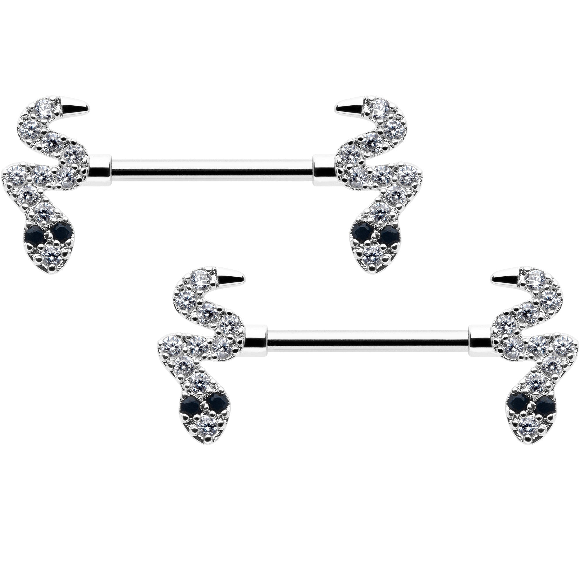 BodyCandy 14G 9/16 Clear Black CZ Gem Sexy Snakes Barbell Nipple Ring Set — main product shot