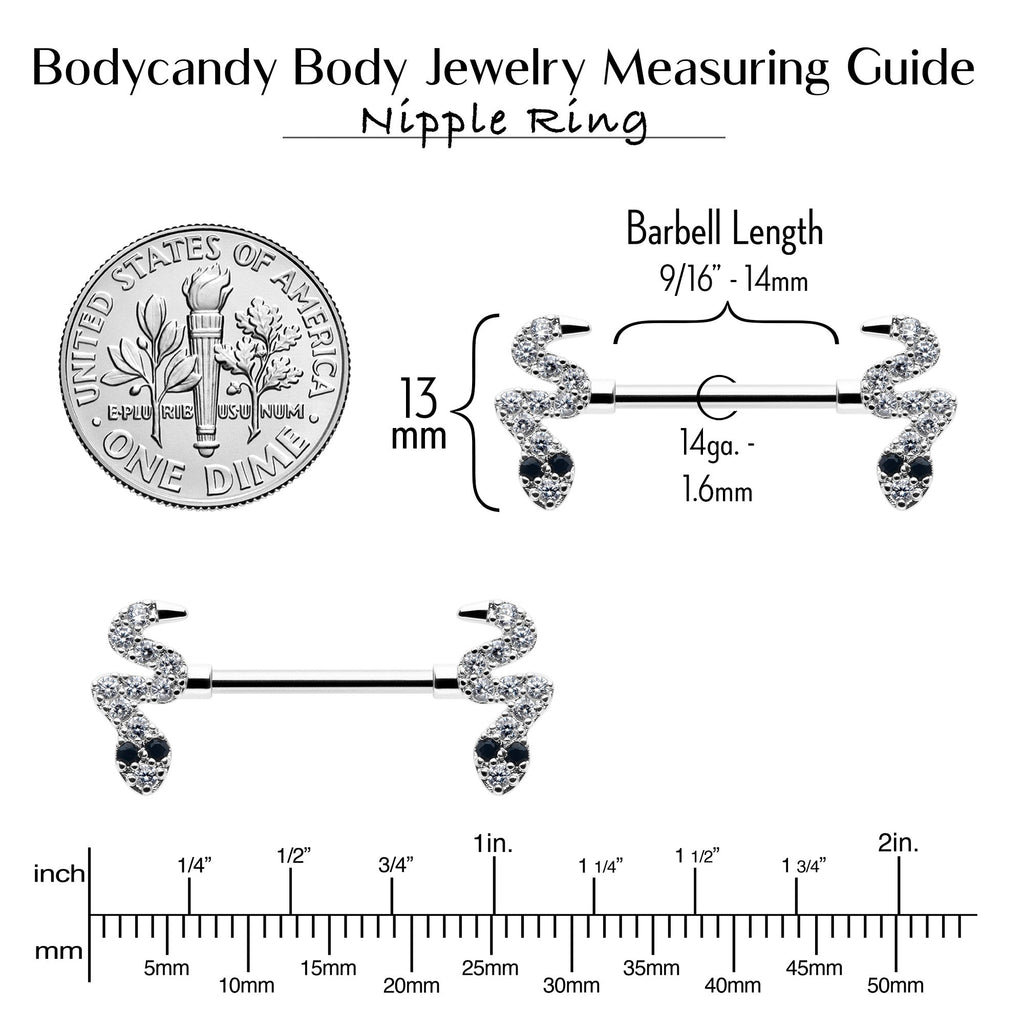 BodyCandy 14G 9/16 Clear Black CZ Gem Sexy Snakes Barbell Nipple Ring Set — alternative angle