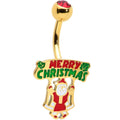 BodyCandy Red Gem Gold Tone Merry Christmas Santa Inlaid Belly Ring — main product shot