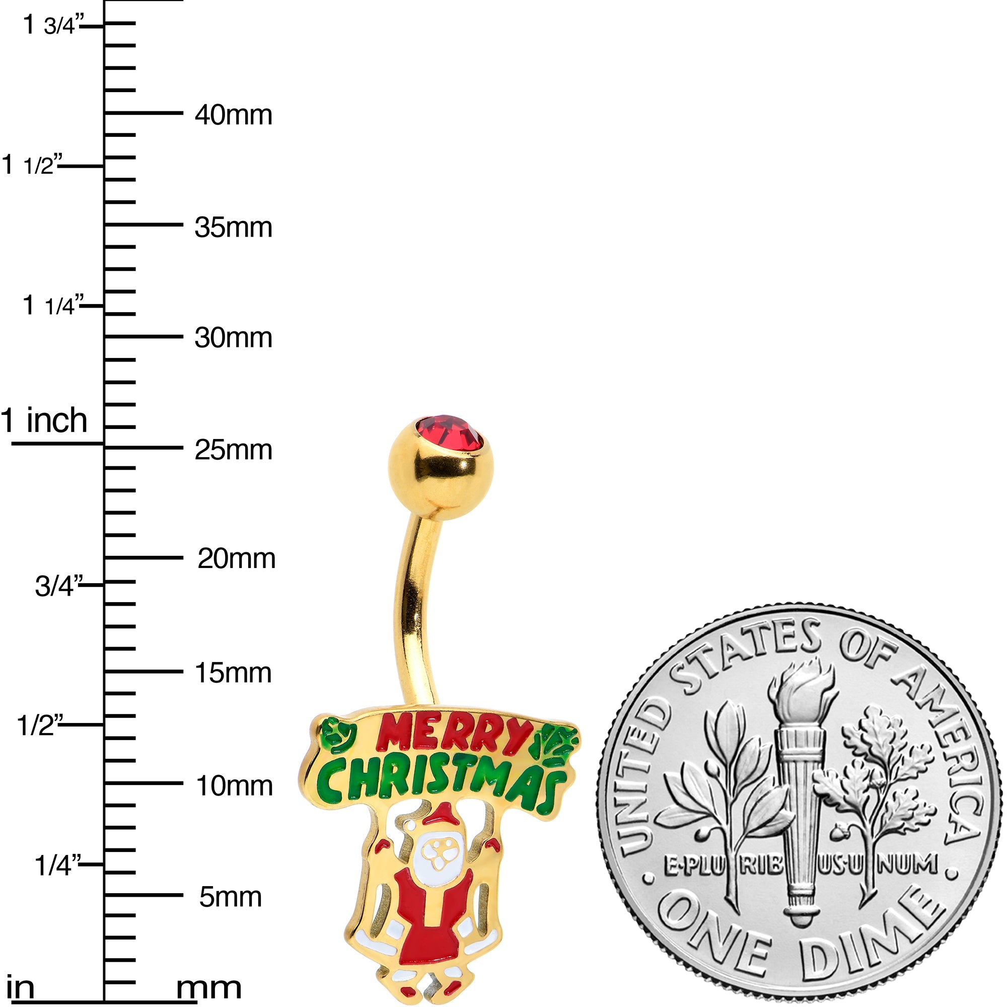BodyCandy Red Gem Gold Tone Merry Christmas Santa Inlaid Belly Ring — lifestyle context