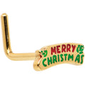 BodyCandy 20G 7mm Gold Tone Merry Christmas Inlaid L Shape Nose Ring — main product shot