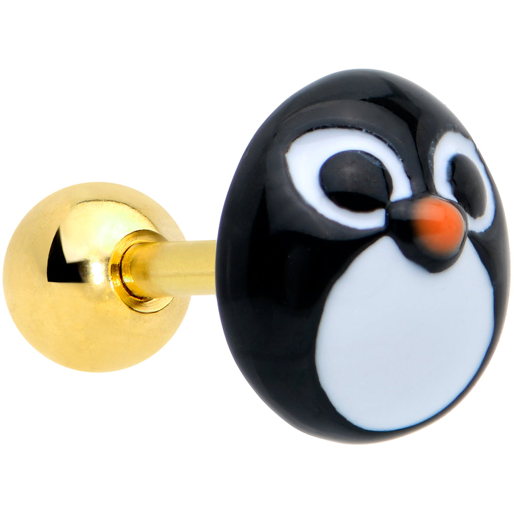 BodyCandy 16G 1/4 Gold Tone Round Penguin Face Holiday Cartilage Earring — main product shot