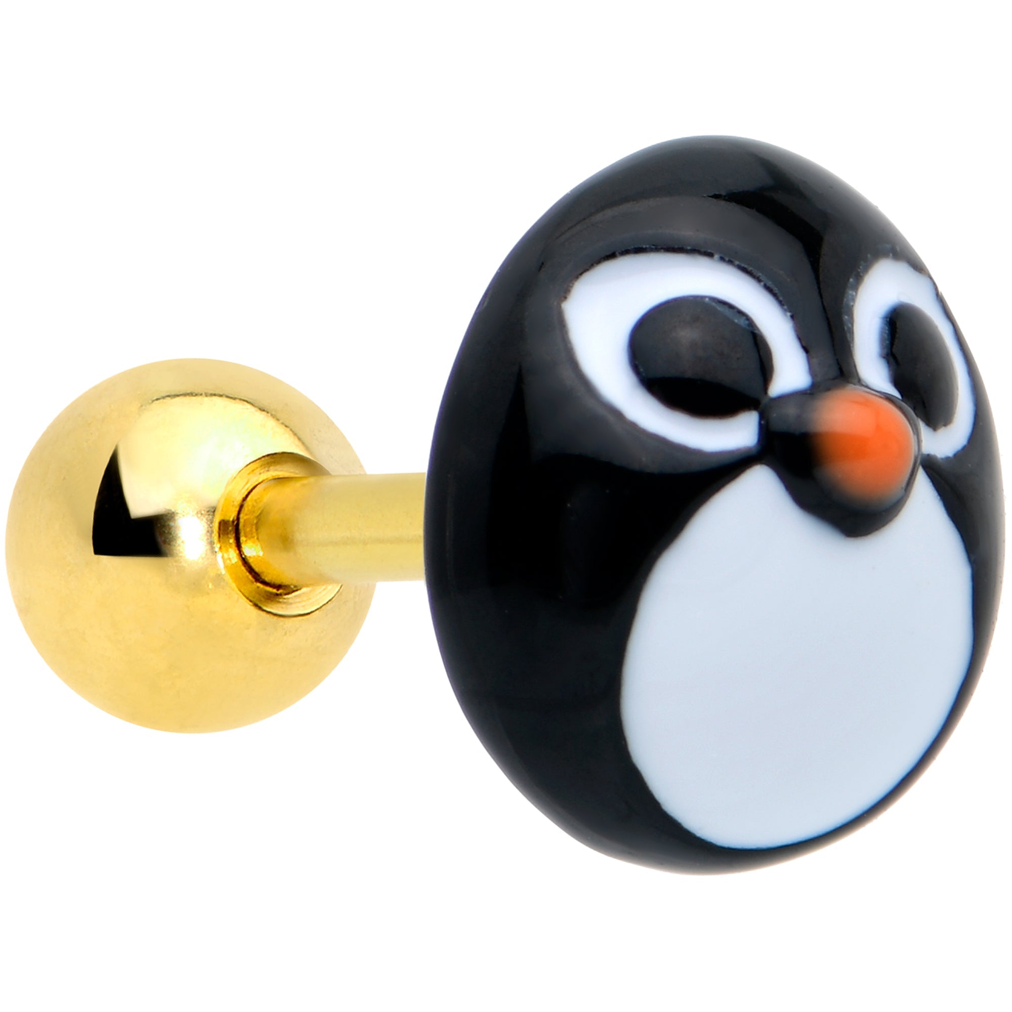 BodyCandy 16G 1/4 Gold Tone Round Penguin Face Holiday Cartilage Earring — main product shot