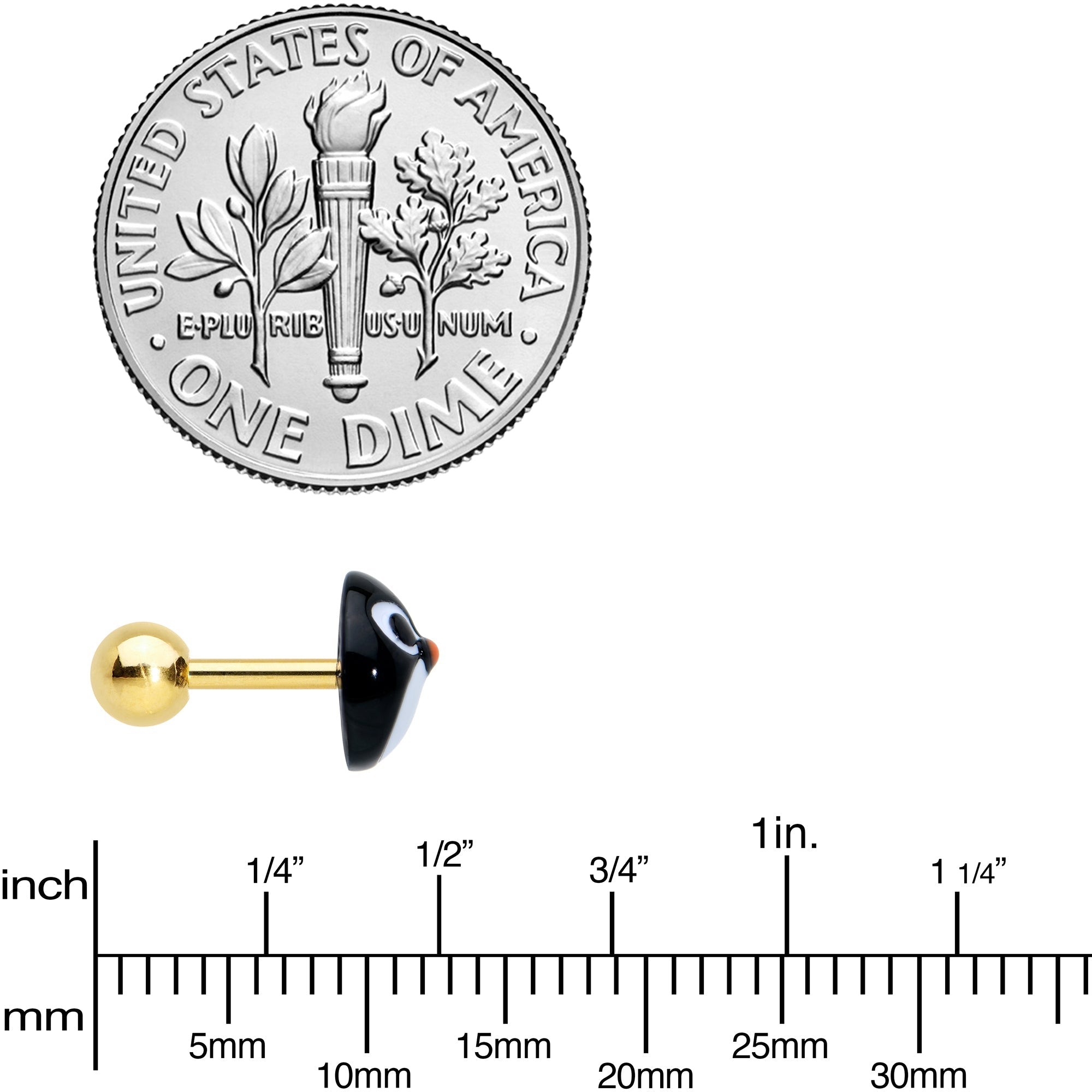 BodyCandy 16G 1/4 Gold Tone Round Penguin Face Holiday Cartilage Earring — back view