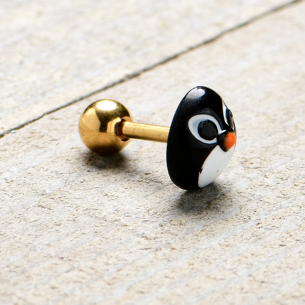 BodyCandy 16G 1/4 Gold Tone Round Penguin Face Holiday Cartilage Earring — alternative angle