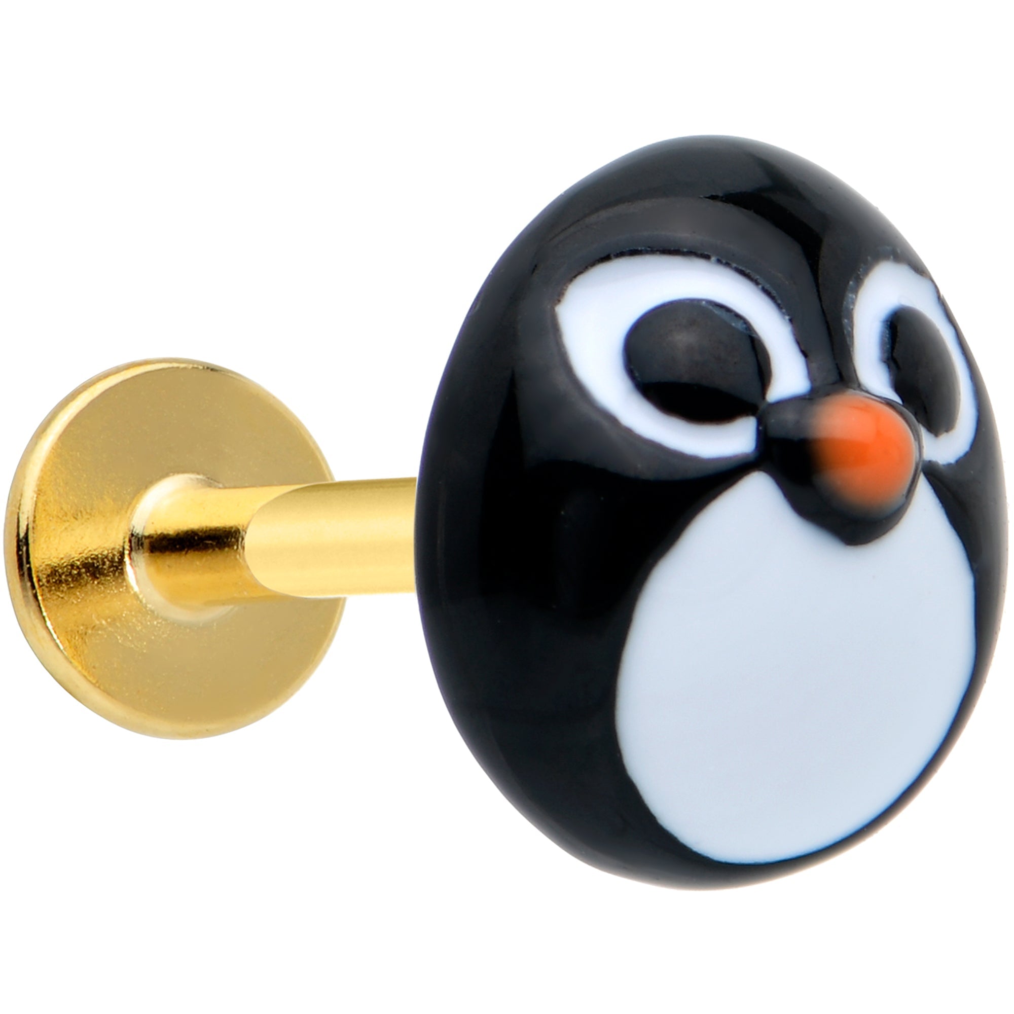 BodyCandy 16G 5/16 Gold Hue Round Penguin Face Holiday Labret Monroe Tragus — main product shot