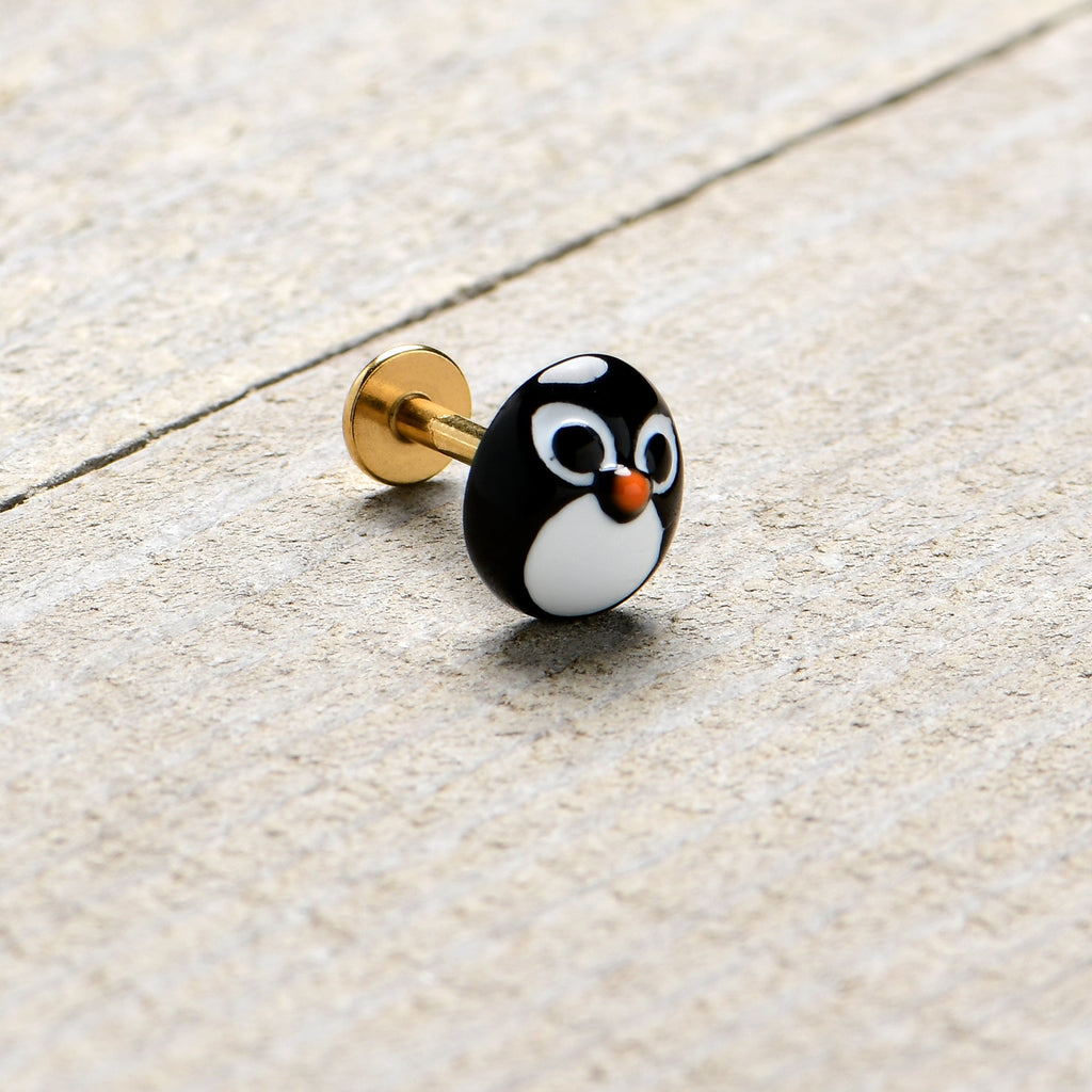 BodyCandy 16G 5/16 Gold Hue Round Penguin Face Holiday Labret Monroe Tragus — alternative angle