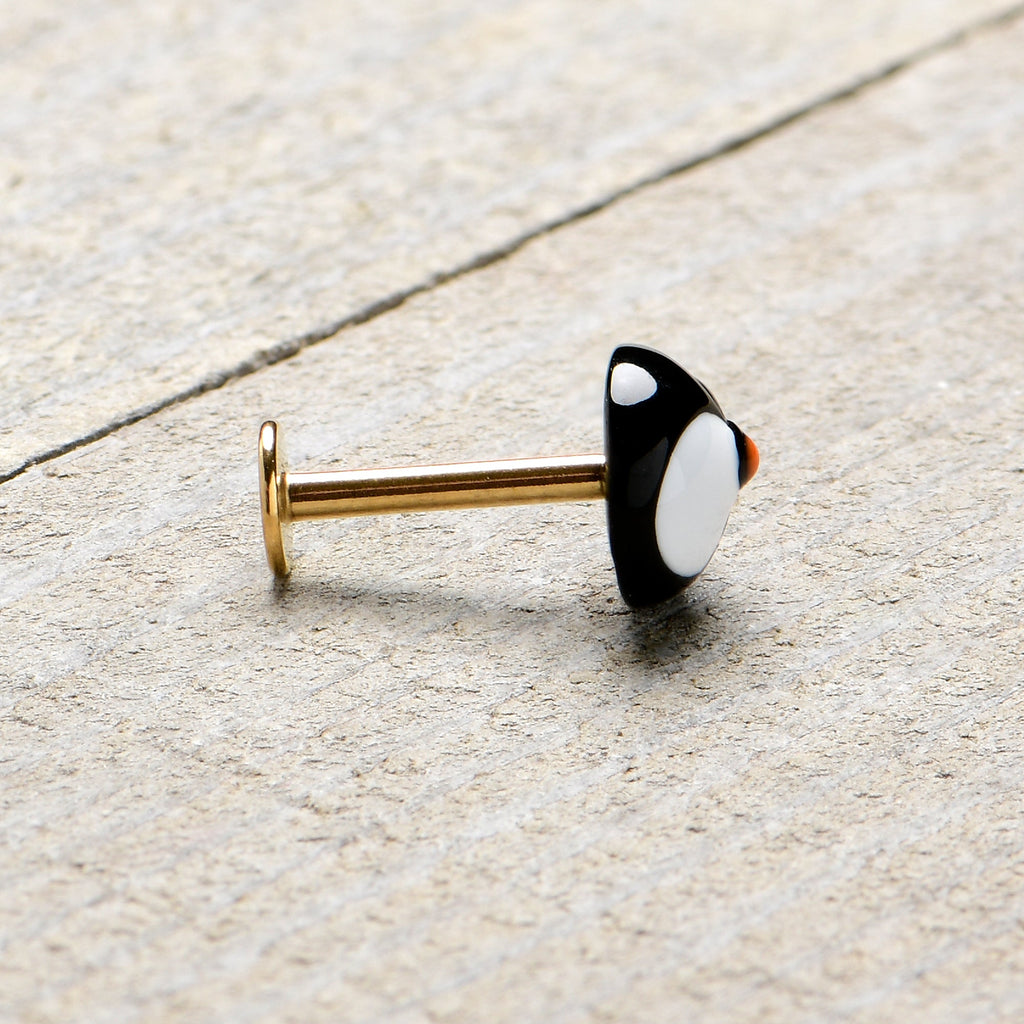 BodyCandy 16G 5/16 Gold Hue Round Penguin Face Holiday Labret Monroe Tragus — size reference
