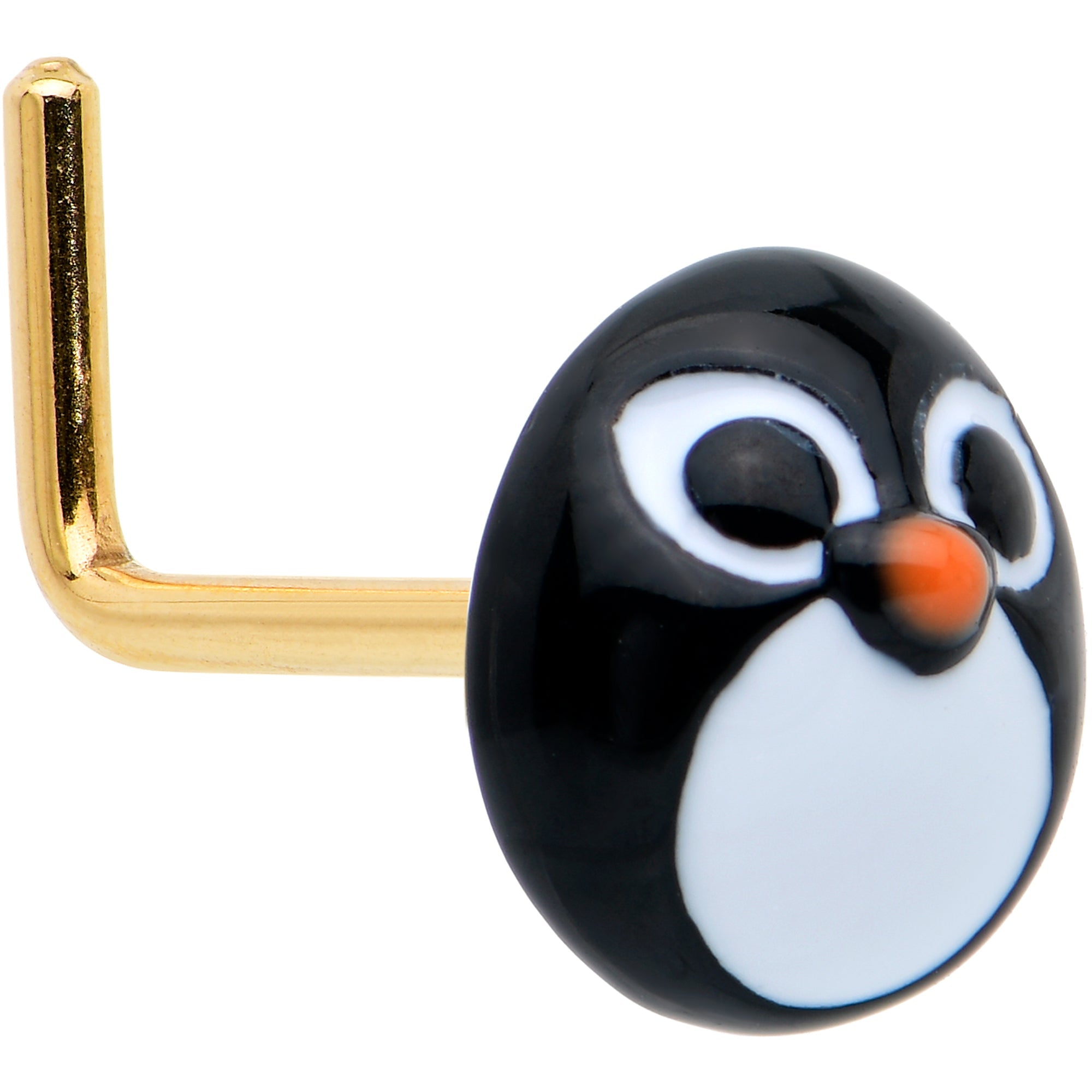 BodyCandy 20G 7mm Gold Tone Round Penguin Face Holiday  L Shape Nose Ring — main product shot