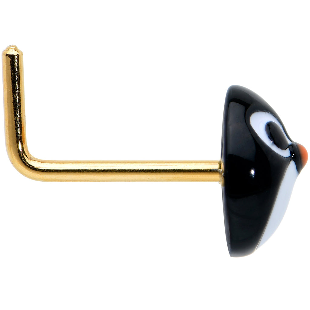 BodyCandy 20G 7mm Gold Tone Round Penguin Face Holiday  L Shape Nose Ring — lifestyle context
