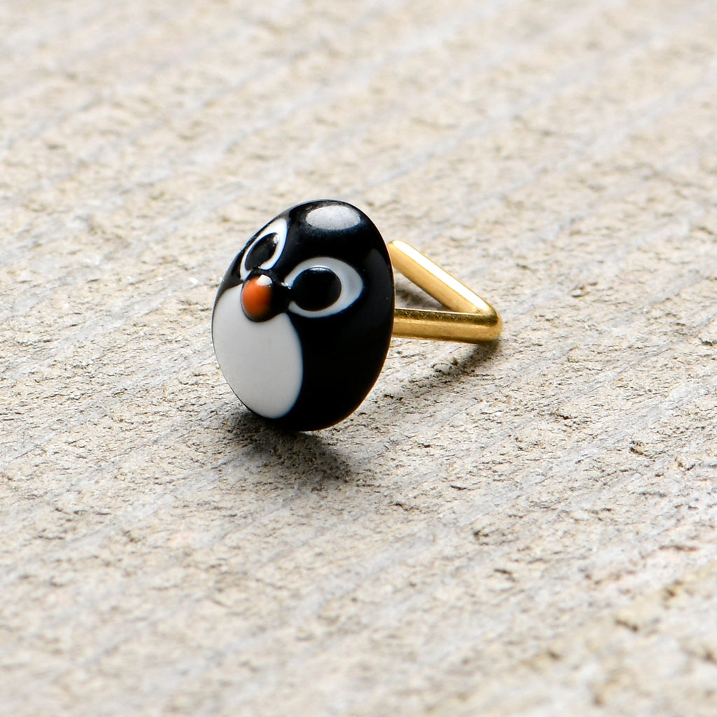 BodyCandy 20G 7mm Gold Tone Round Penguin Face Holiday  L Shape Nose Ring — alternative angle