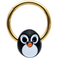 BodyCandy 16G 3/8 Gold Tone Round Penguin Face Holiday Hinged Segment Ring — main product shot