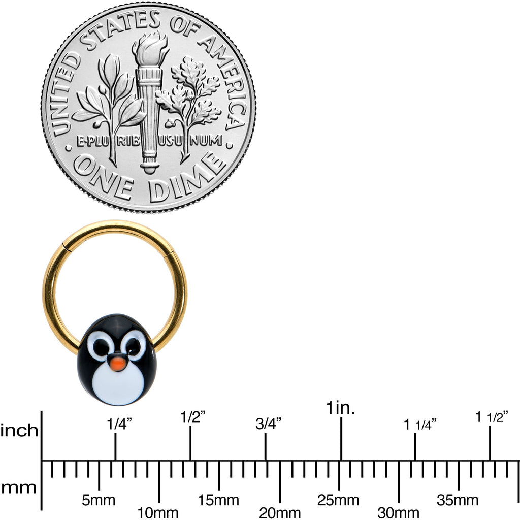 BodyCandy 16G 3/8 Gold Tone Round Penguin Face Holiday Hinged Segment Ring — size reference