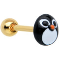BodyCandy Gold Tone Round Holiday Penguin Face Barbell Tongue Ring — main product shot