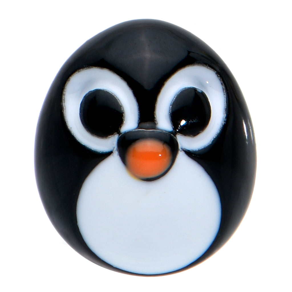 BodyCandy Gold Tone Round Holiday Penguin Face Barbell Tongue Ring — detail close-up