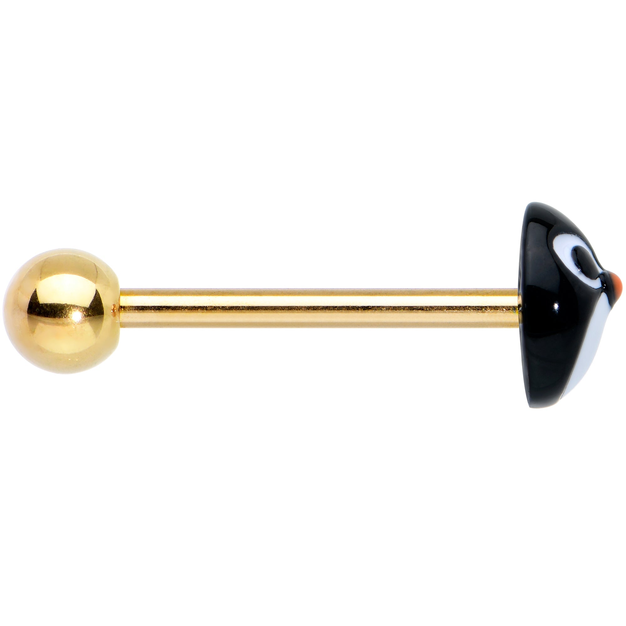 BodyCandy Gold Tone Round Holiday Penguin Face Barbell Tongue Ring — lifestyle context