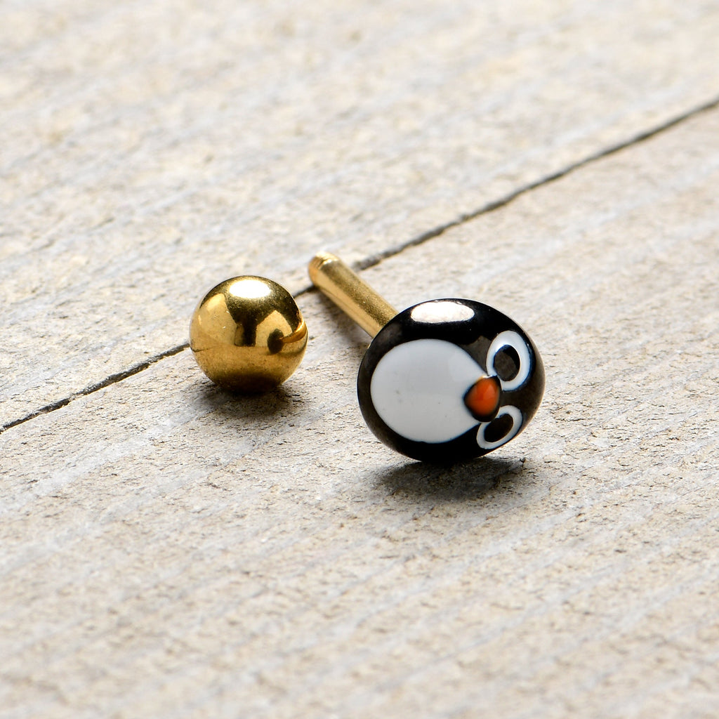 BodyCandy Gold Tone Round Holiday Penguin Face Barbell Tongue Ring — alternative angle