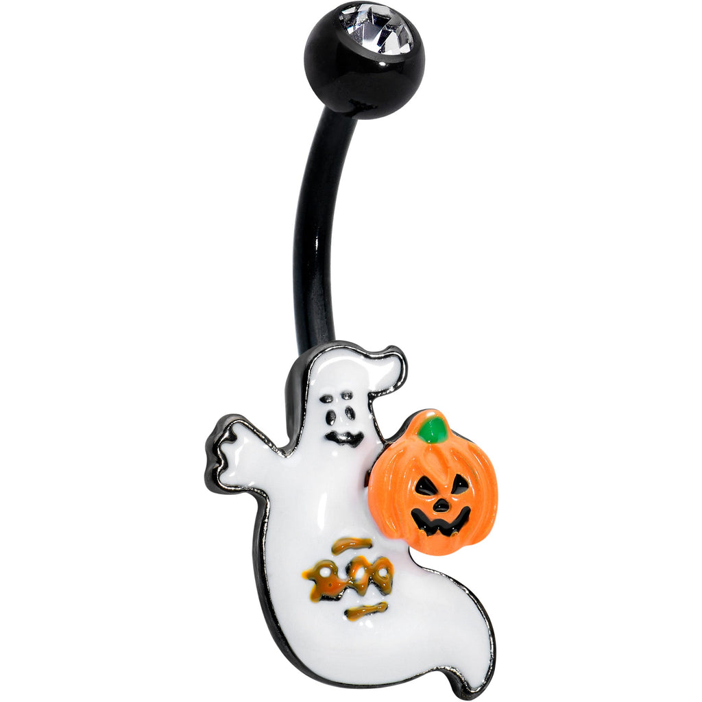 BodyCandy Clear Gem Black Ghost Pumpkin Boo Halloween Belly Ring — main product shot