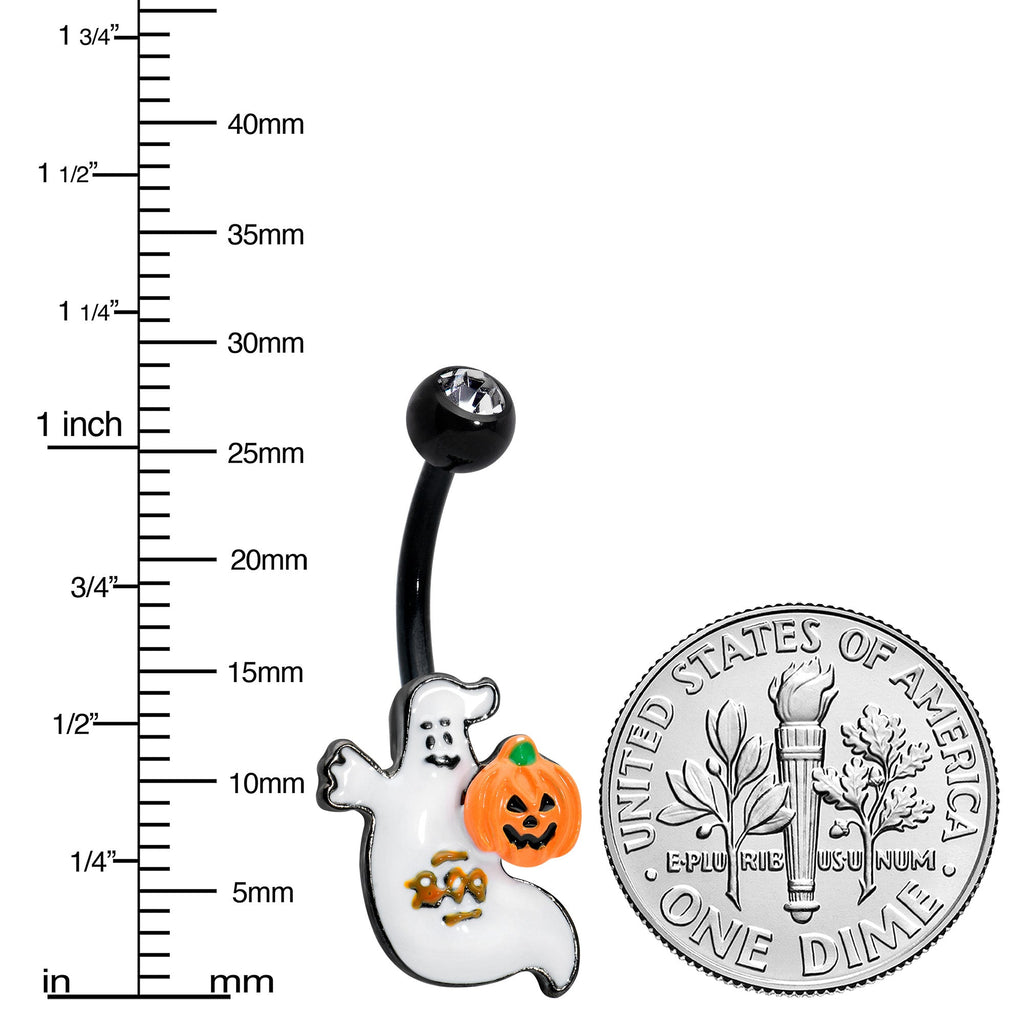 BodyCandy Clear Gem Black Ghost Pumpkin Boo Halloween Belly Ring — lifestyle context